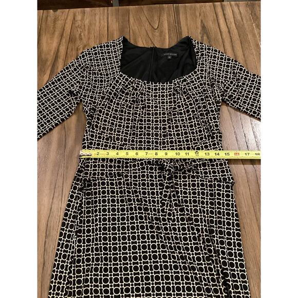 David Meister geo print Sheath a line Dress 3/4 Sleeve Front Tie Knee Length 10 - Picture 7 of 9